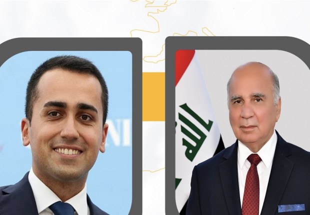 وزير الخارجية الإيطالي، لويجي دي مايو، ونظيره العراقي فؤاد حسين - أرشيفية