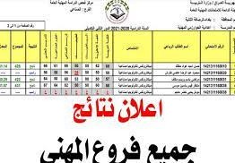 نتائج السادس الاعدادي 2022 الدور الثاني المهني